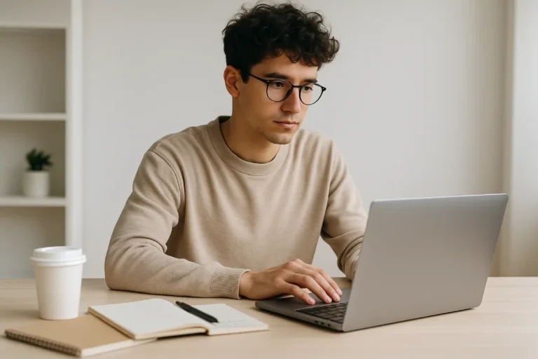 Best Laptop for students with notebooks and coffee in modern study space
