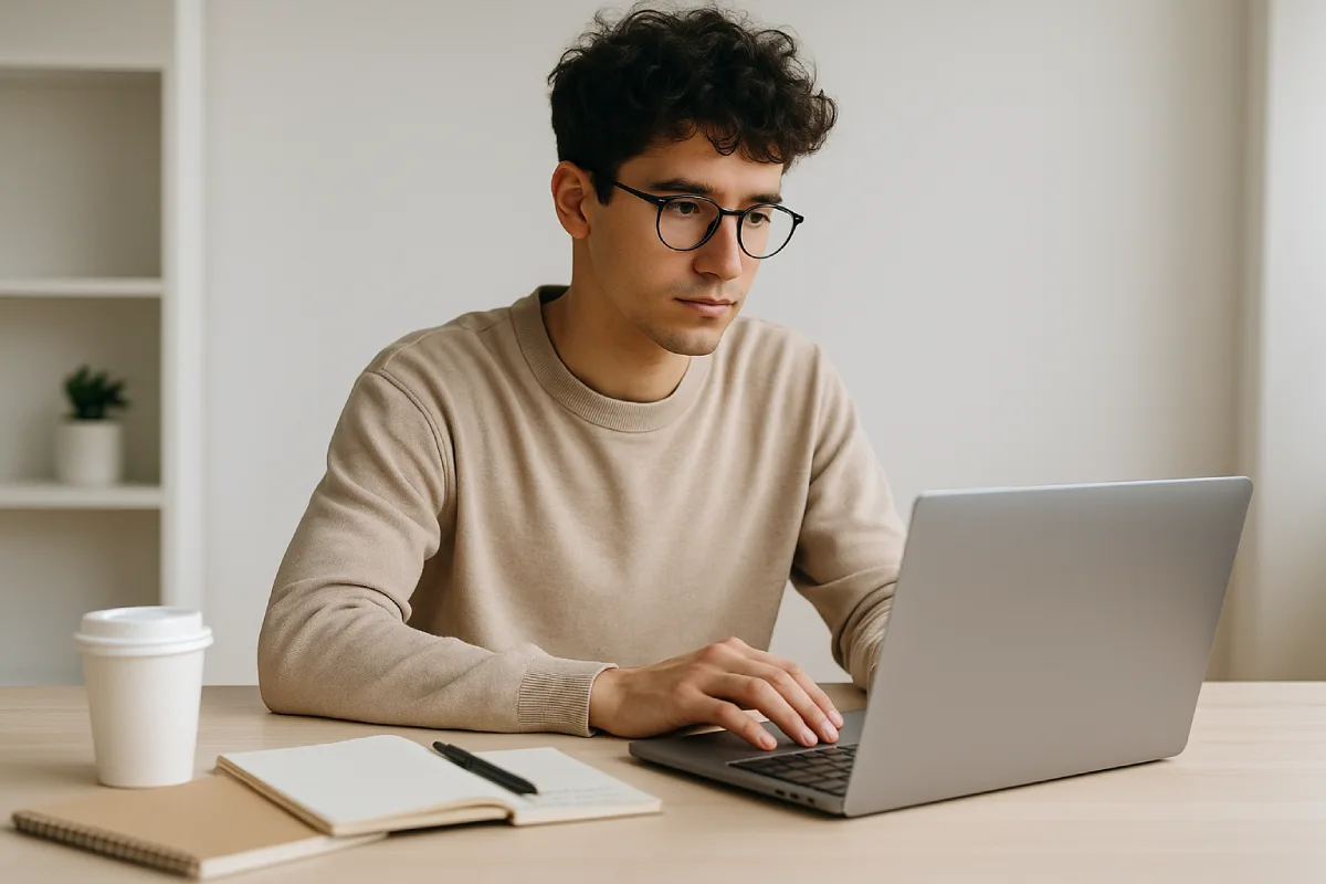 Best Laptop for students with notebooks and coffee in modern study space