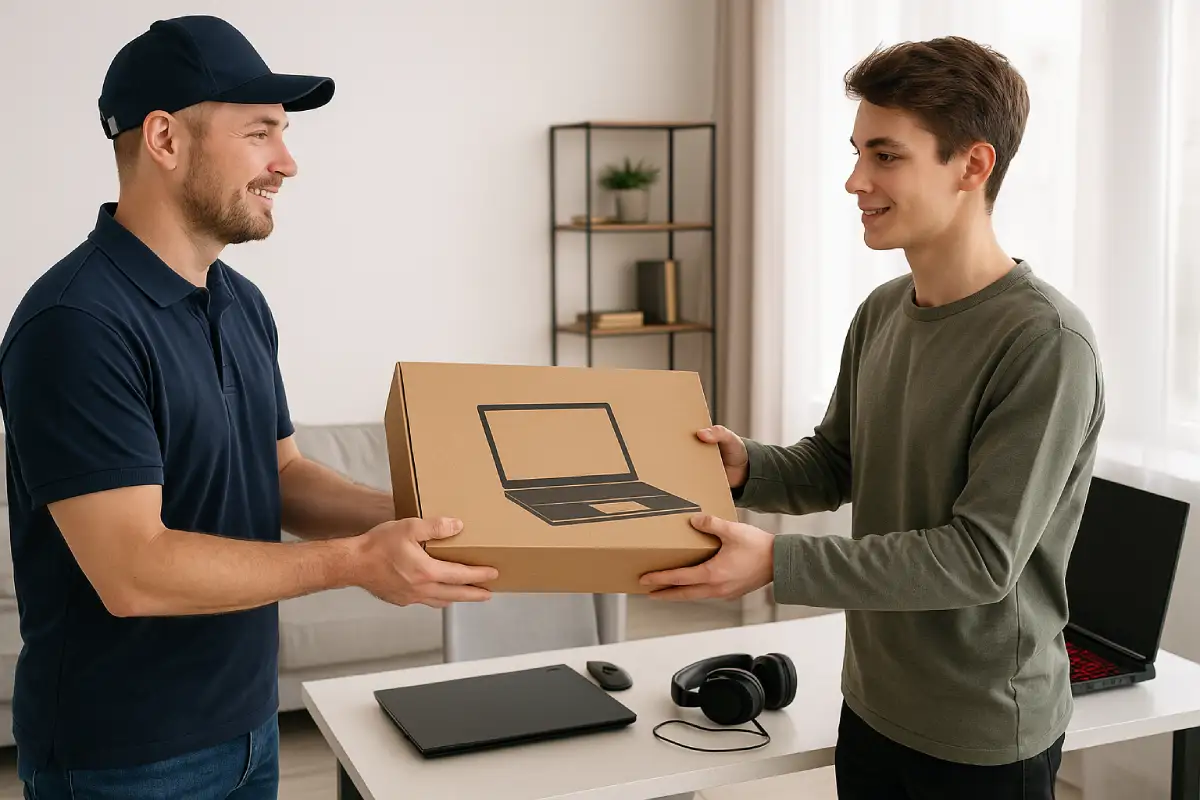 Gaming Laptop Under 10000 delivery to young gamer with laptop and accessories visible