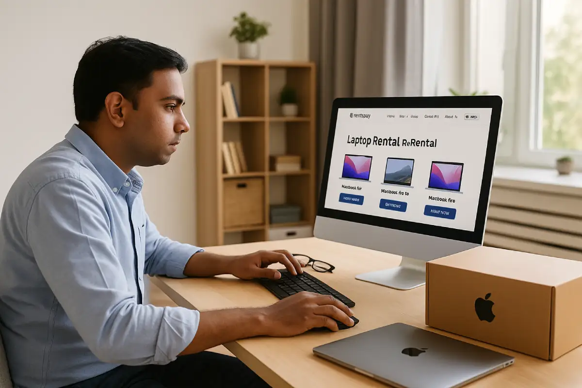 Indian customer browsing Rentopay to learn how to rent a MacBook online