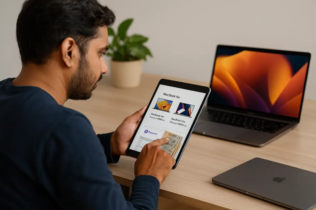 Indian freelancer comparing costs to understand how to rent a MacBook affordably
