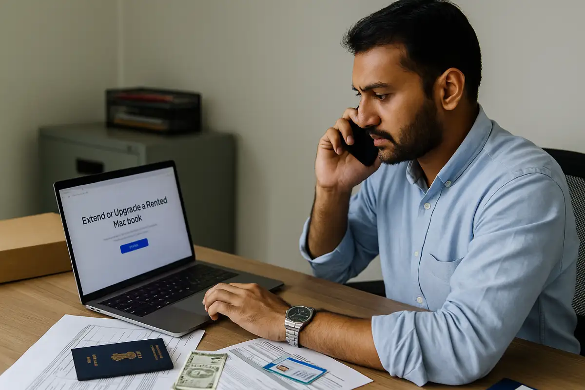Indian user extending rental period while learning how to rent a MacBook long-term