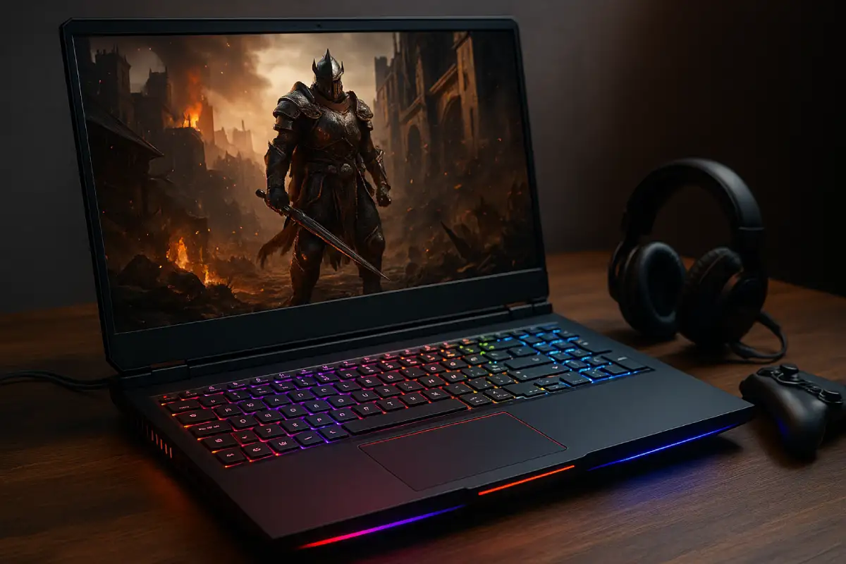 Mid-range Gaming Laptop Under 10000 with RGB lighting, mouse, controller, esports game