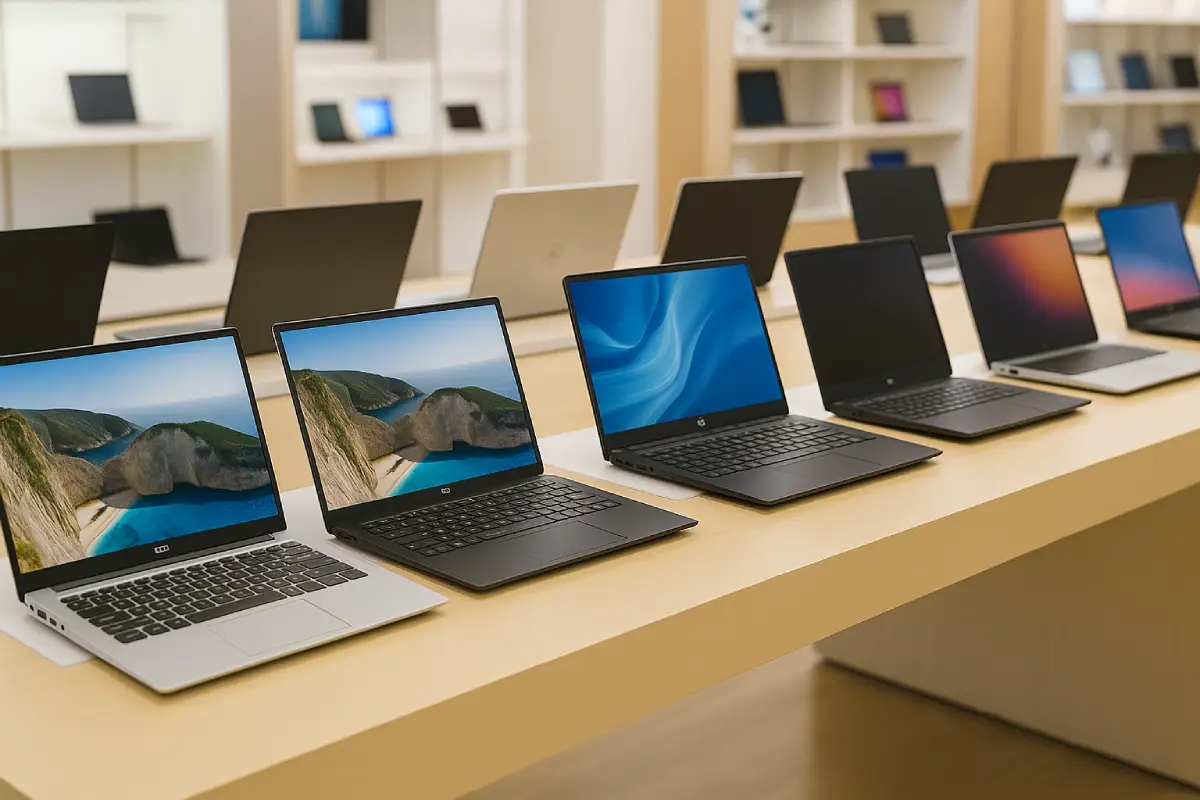 Dell vs HP laptops product lineup in tech store