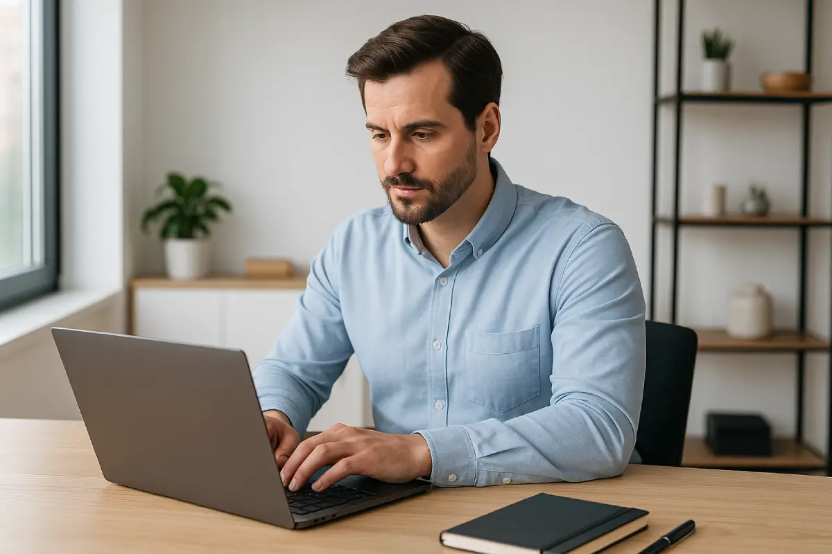 Professional working on Laptop with Best Battery Life in office