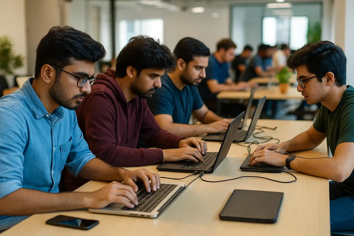 Developers using laptop rentals for corporate events like hackathons