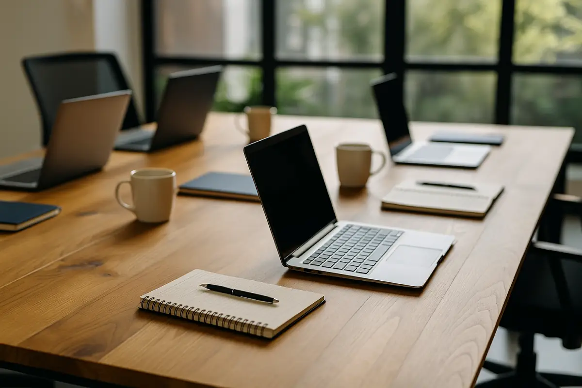 Modern workspace highlighting laptop rentals in India