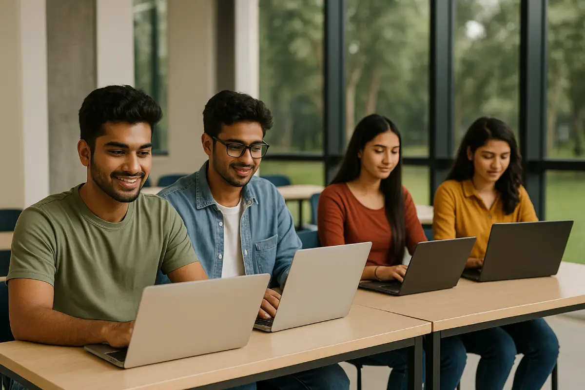 Students using laptop rentals for study projects