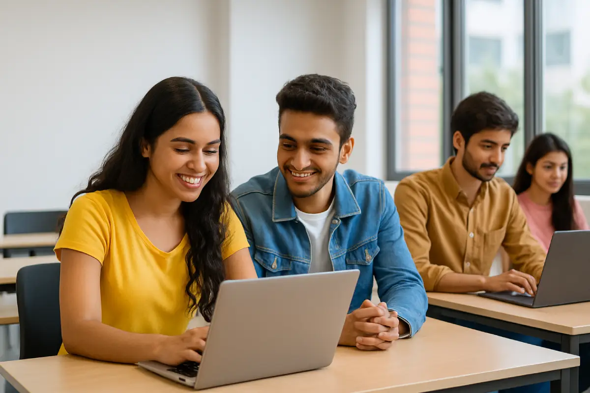 Students using laptop rentals in Bangalore classroom