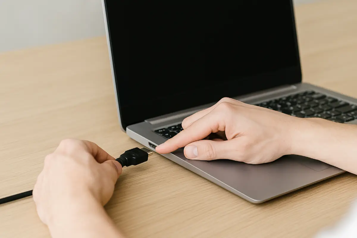 connecting cable to laptop screen to fix display problem