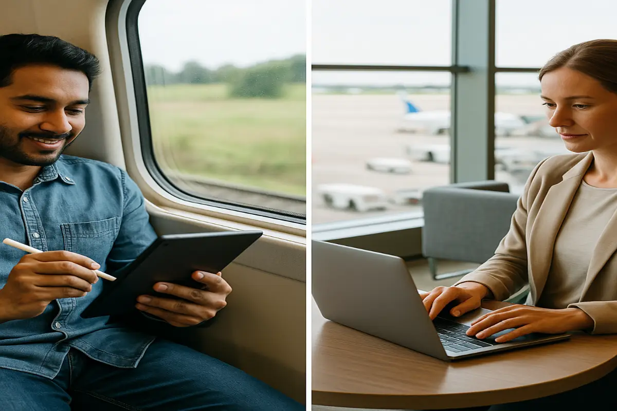 laptop vs tablet portability and battery life travel scene