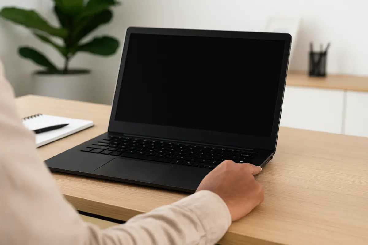 user fixing black laptop screen issue by restarting device