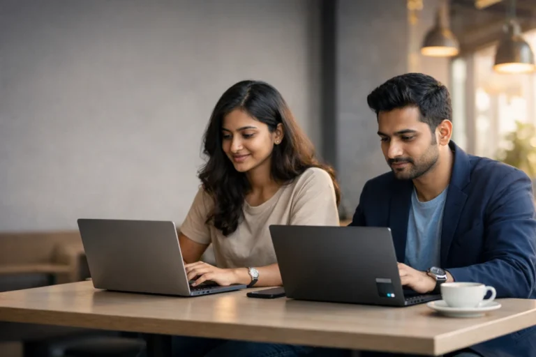 Intel Evo certified laptops with Indian student and professional in Bengaluru cafe