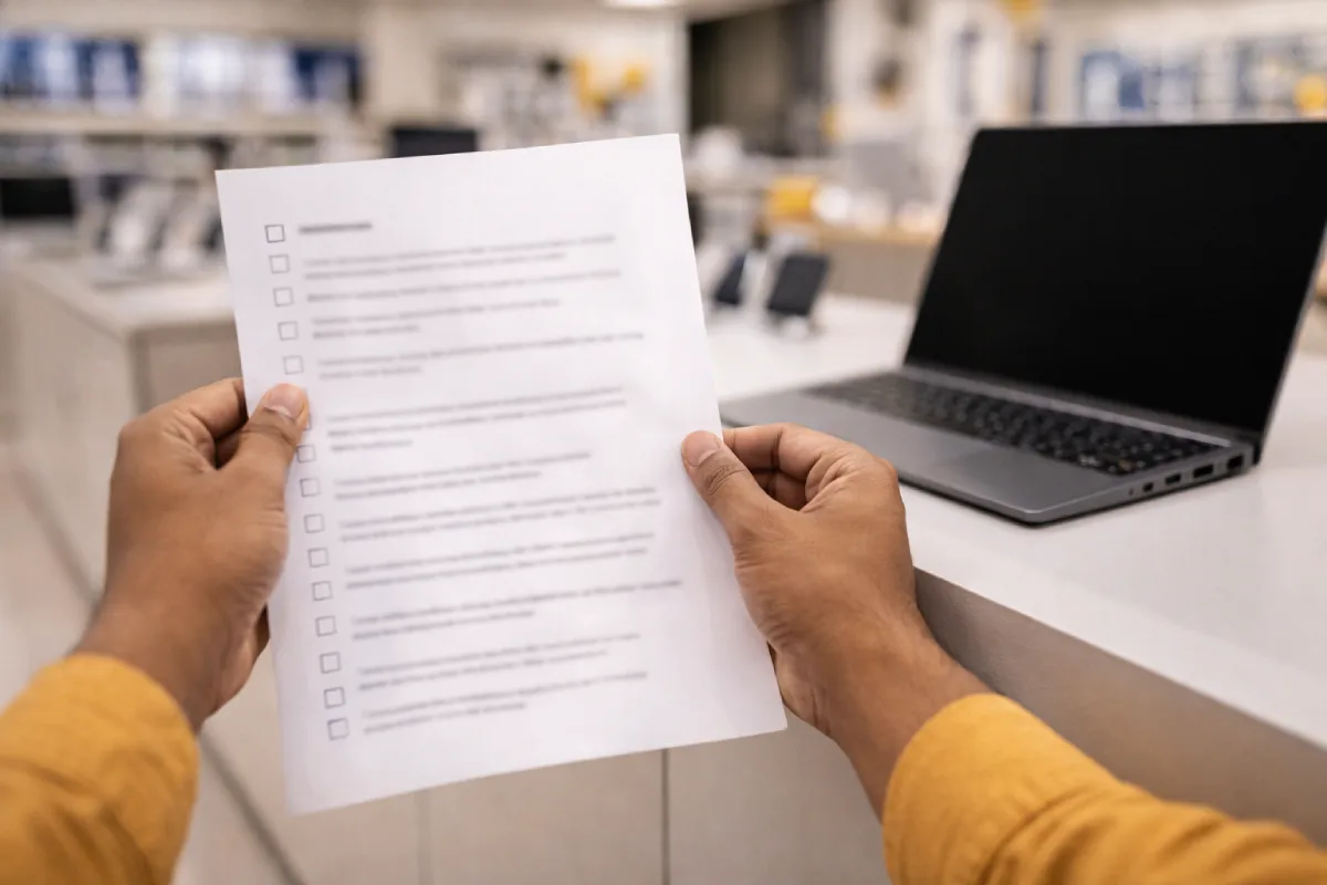 Best laptop brands 2026 quick checklist at an Indian laptop store counter
