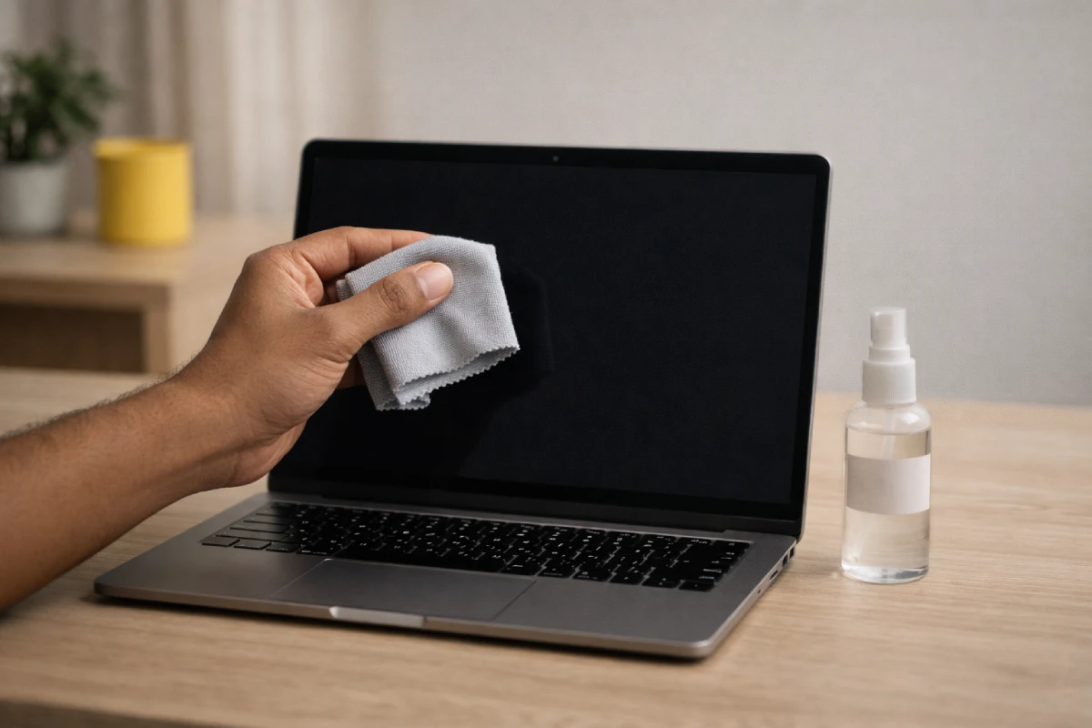 Safe cleaning to avoid making white dots in laptop screen worse