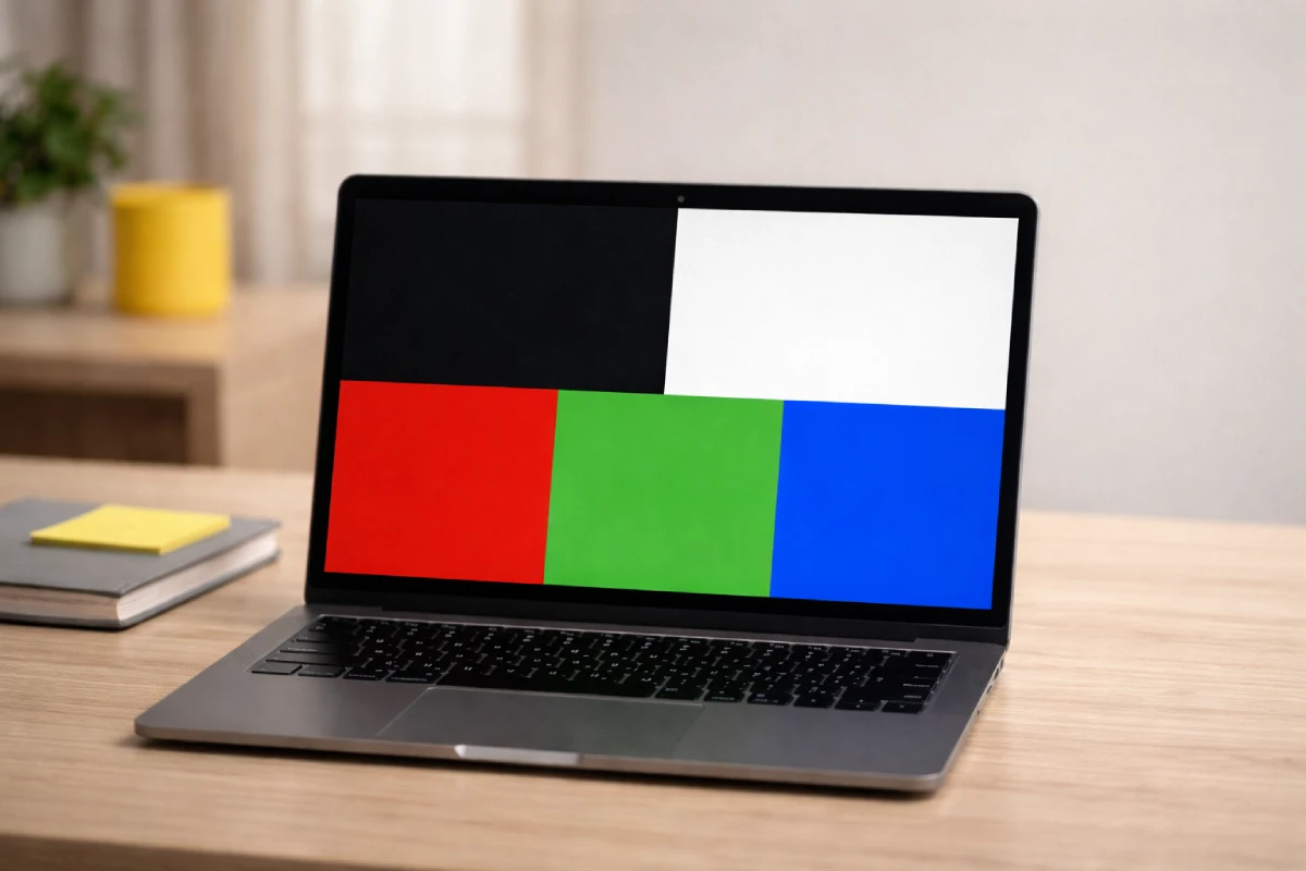 Solid-color test for laptop screen white dots and white pixels detection