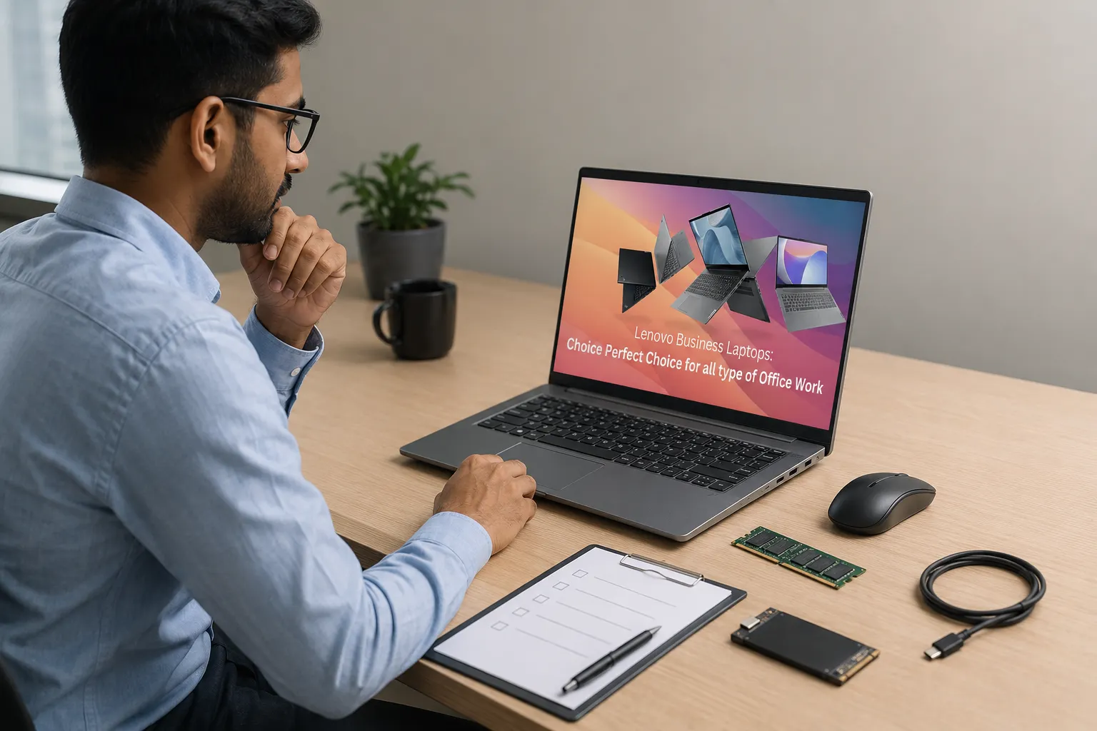 Lenovo office laptop specs with RAM SSD and USB-C setup
