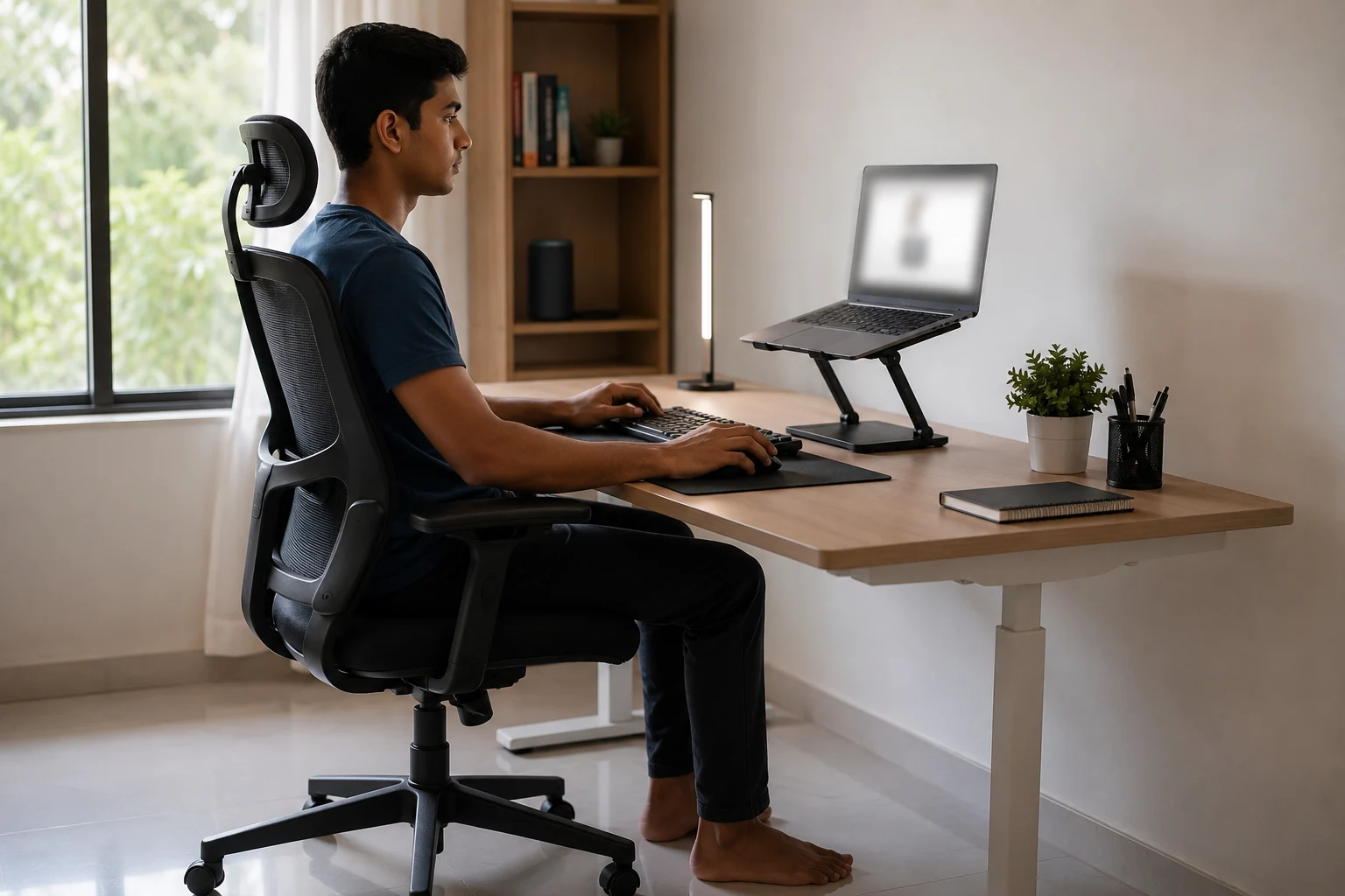 Correct laptop position for neck and wrist comfort