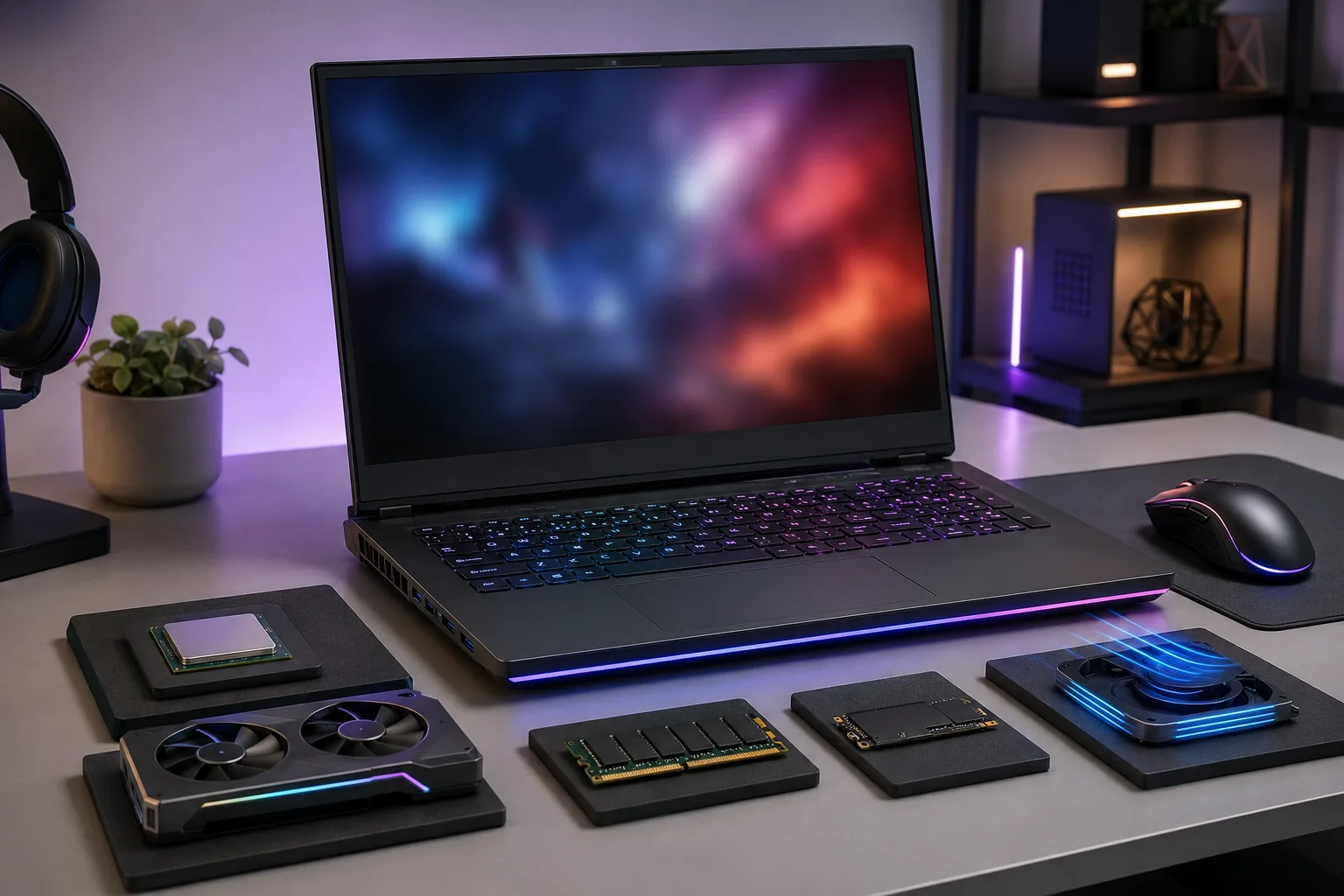 Gaming laptop processor with GPU cooling and RAM setup