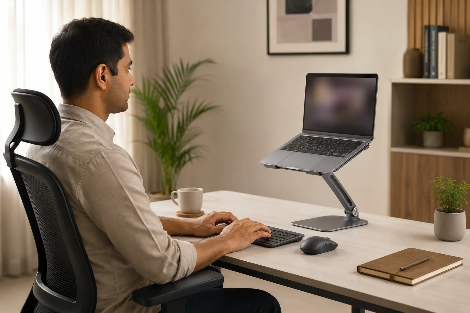 Laptop stand for neck pain with keyboard and mouse