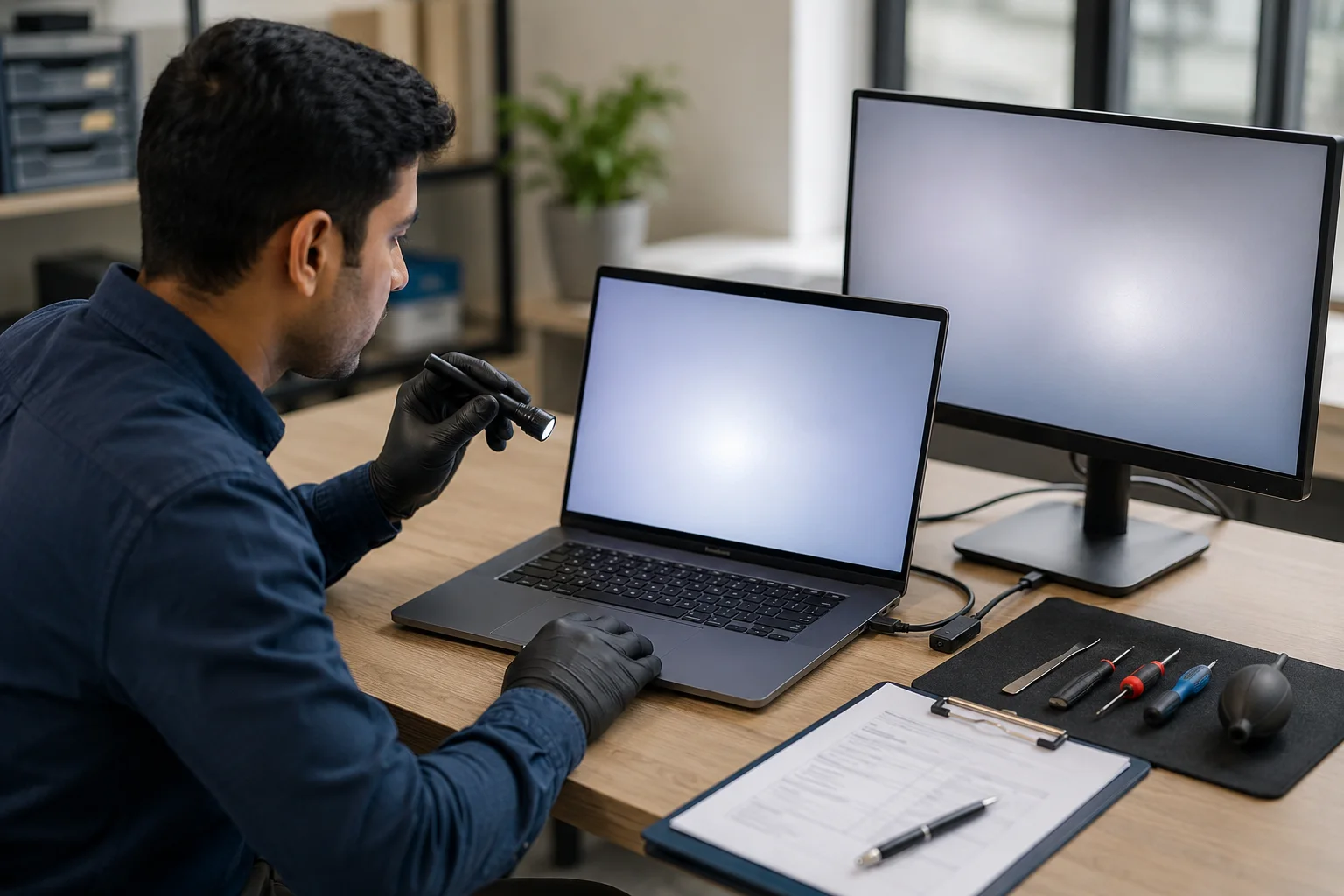 Checking types of display in laptop for pixels flicker and screen damage