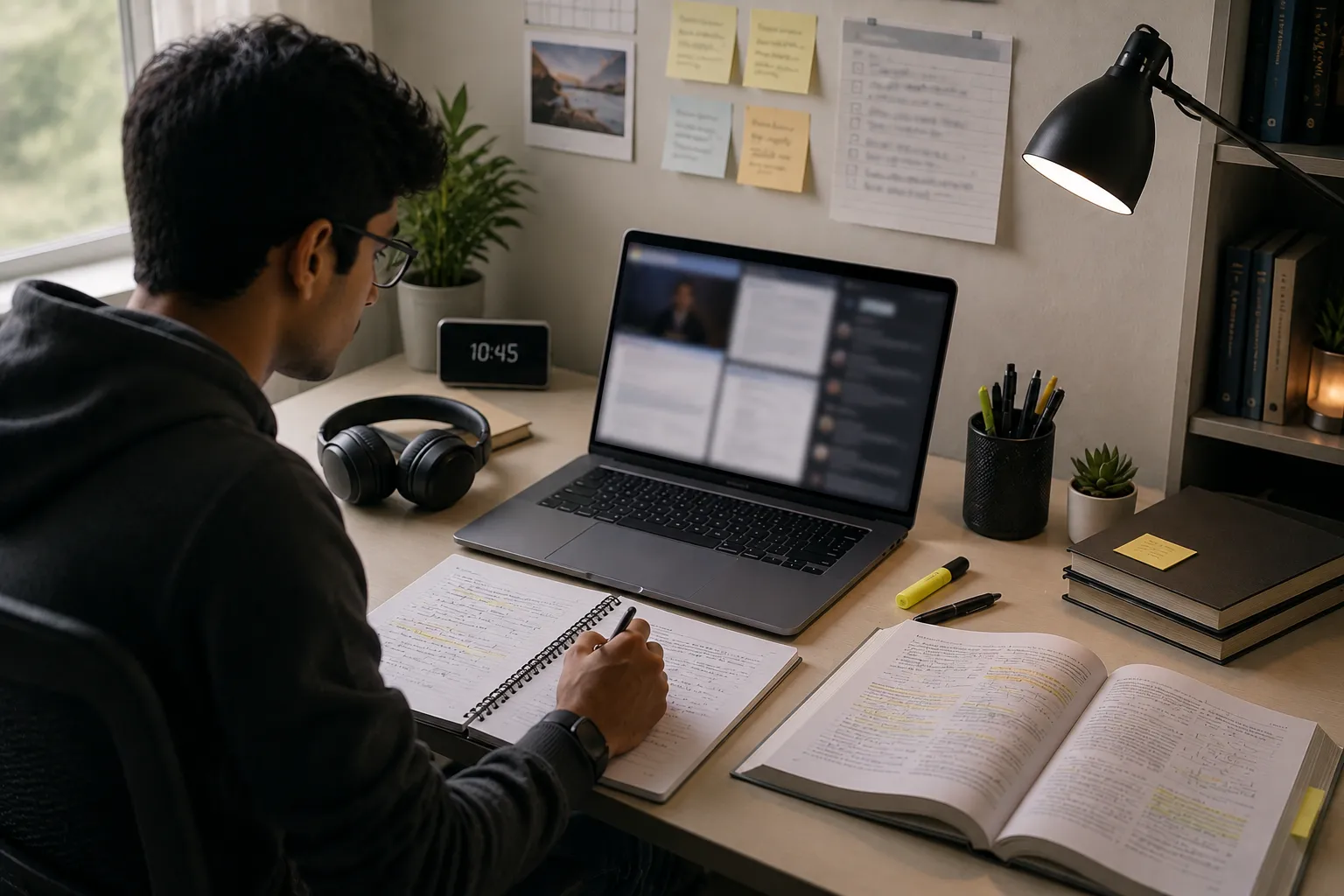  Indian student using AI study tools on an organised laptop setup