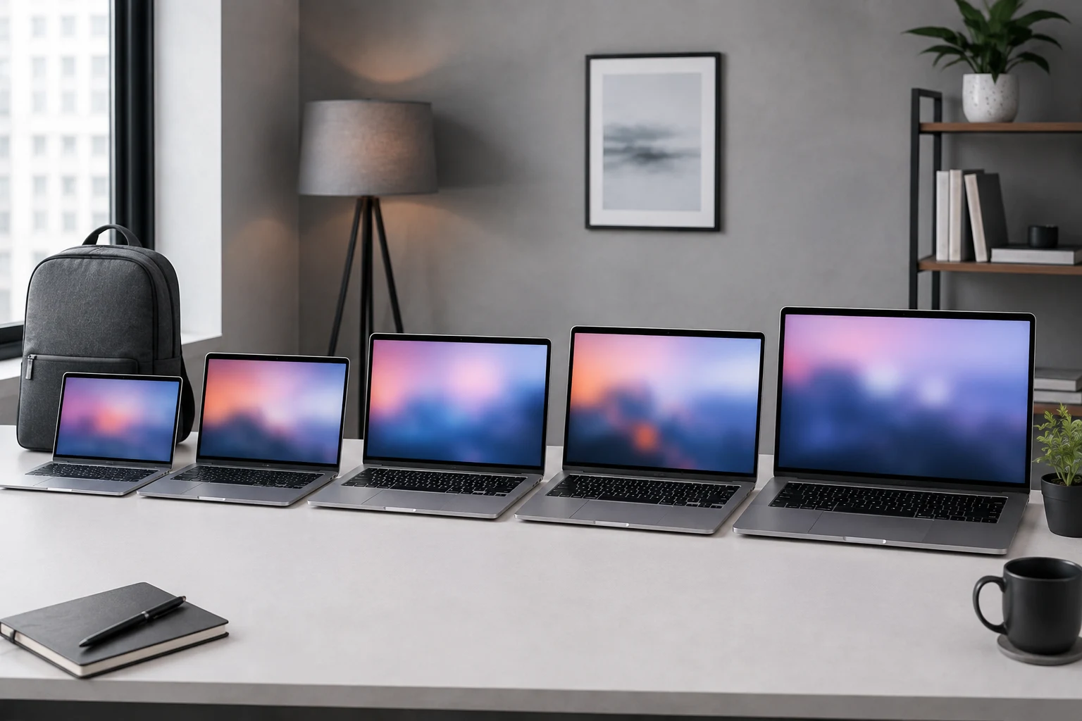 Standard laptop sizes compared from 13 to 17 inches