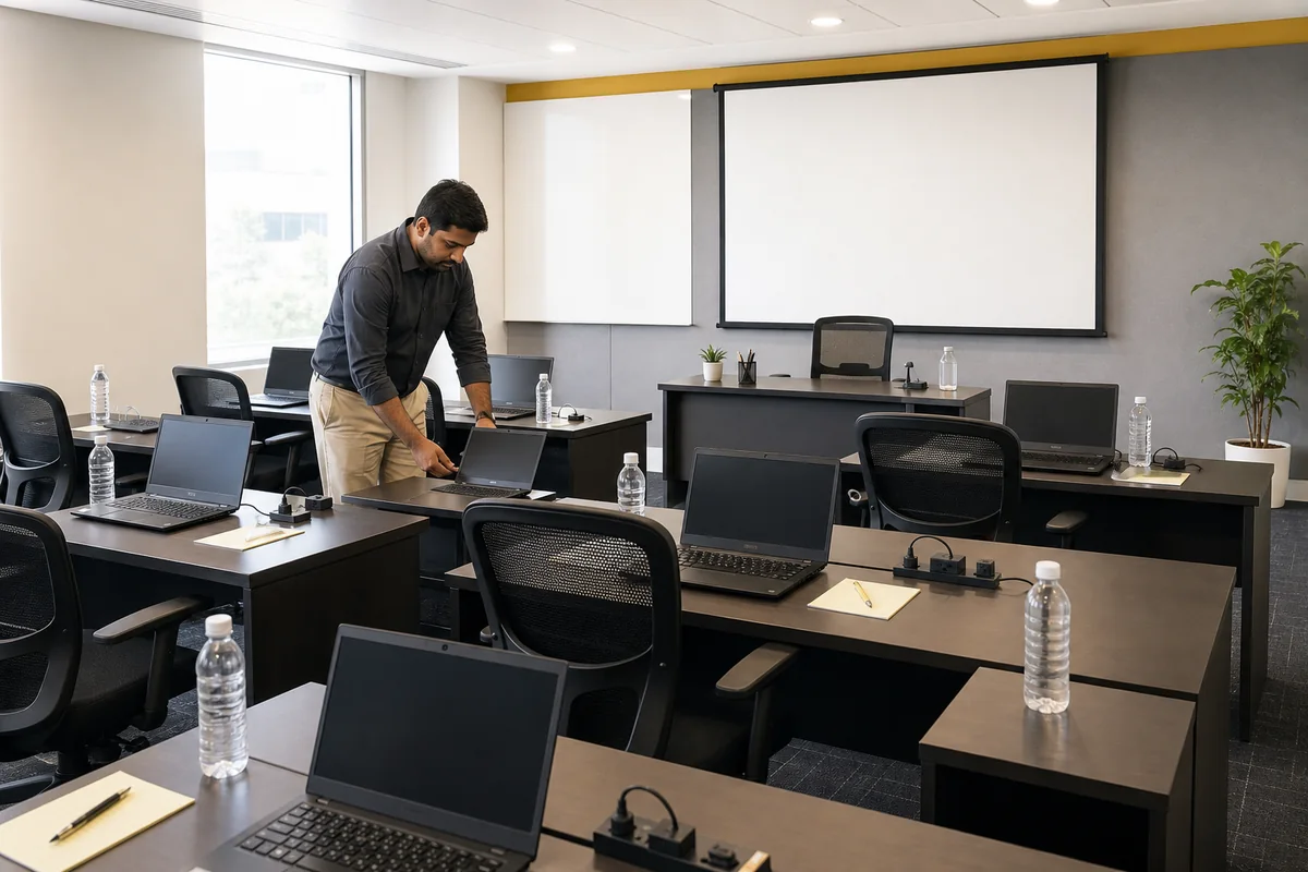 Laptop setup for a corporate training room