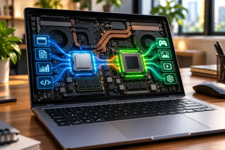 CPU vs GPU comparison showing laptop processor and graphics performance