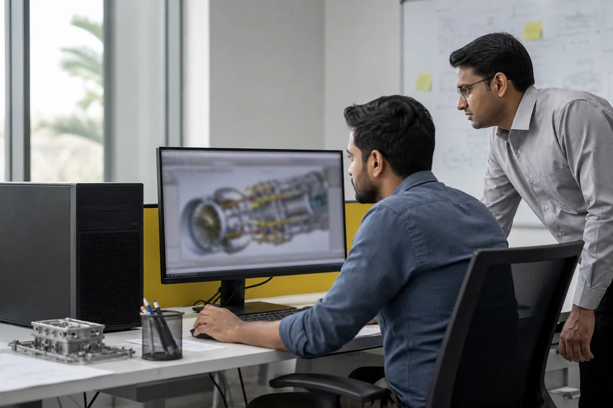 Engineers using a workstation for a technical workload