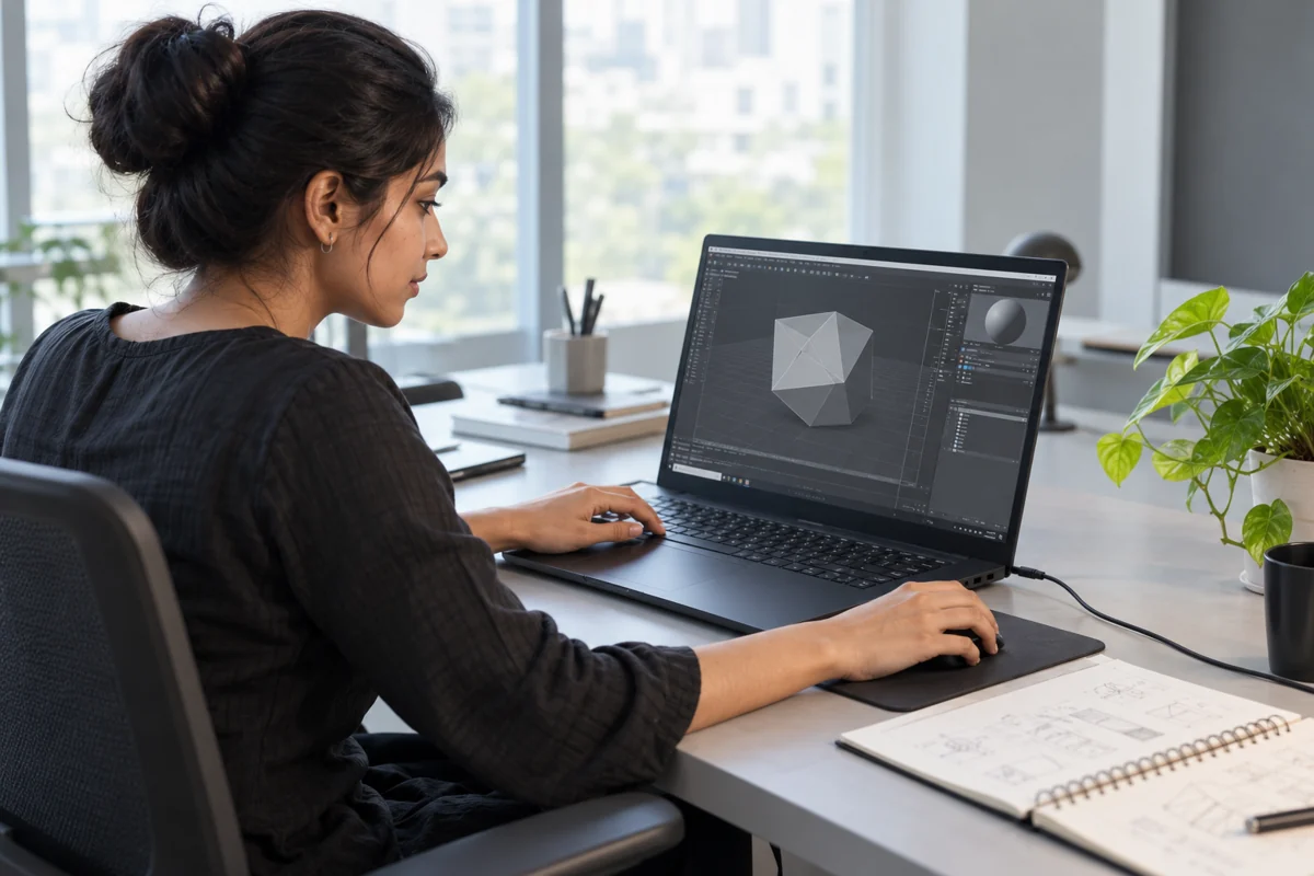 Creative professional using a laptop for GPU-accelerated 3D work