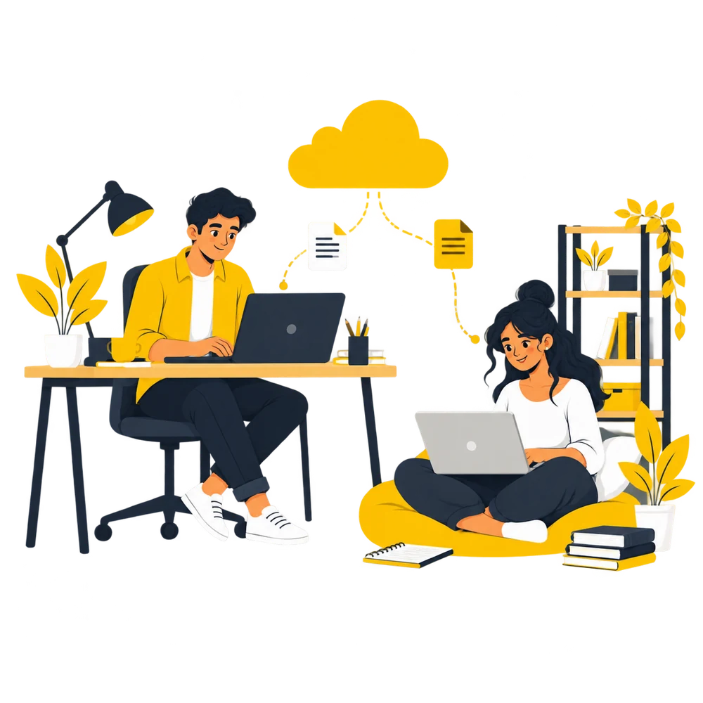 Illustration of a professional and student using laptops — laptop on rent in Raipur Illustration of a professional and student using laptops — laptop on rent in Raipur