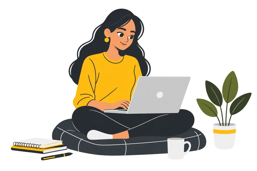 Illustration of a student studying with a laptop Illustration of a student studying with a laptop
