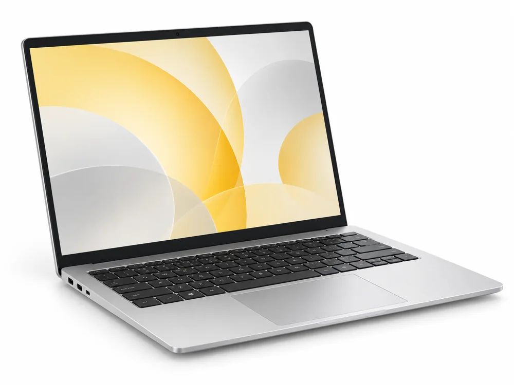 Illustrative silver lightweight laptop
